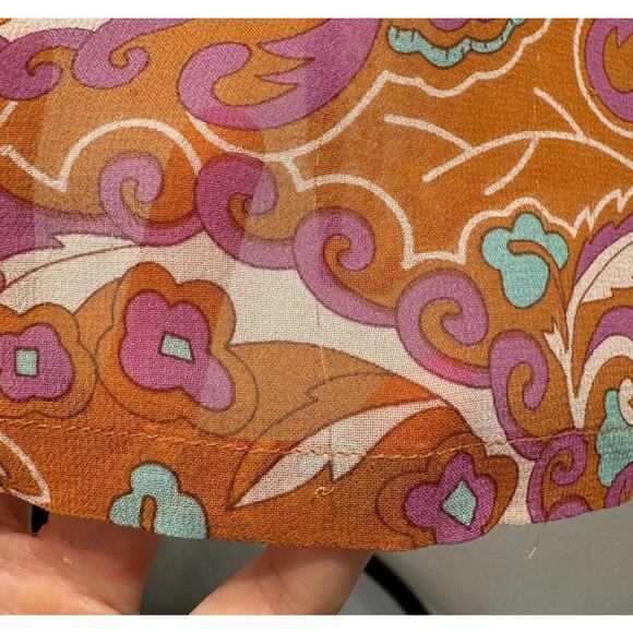 BEBE Cover Up Size XS Multi Color 100% Silk Tunic Top Sheer Boho V Neck Beaded - Picture 8 of 9